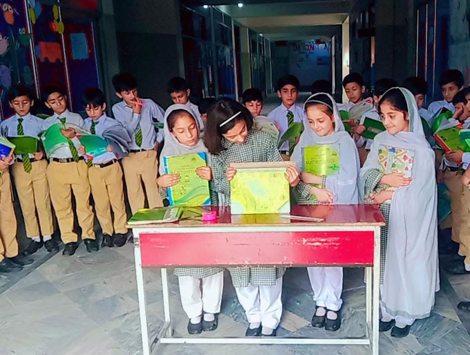 Primary students with their classroom project